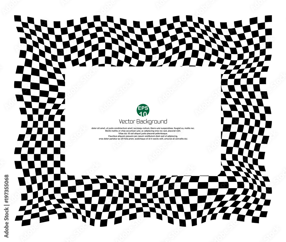 Poster checkered pattern of champ background with distort black and white banner