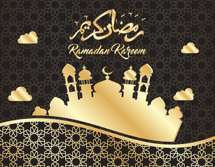 beautiful ramadan kareem background with gold color on black background