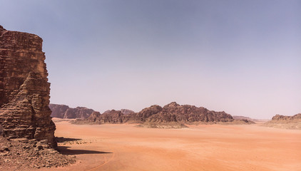Aerial view of the gigantic rocks and mountains in the nature reserve of Wadi Rum