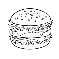 Burger sandwich coloring book vector