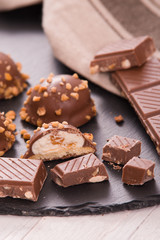 Chocolate truffles with caramel cream filling.