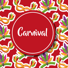 carnival decorative mask feathers label vector illustration