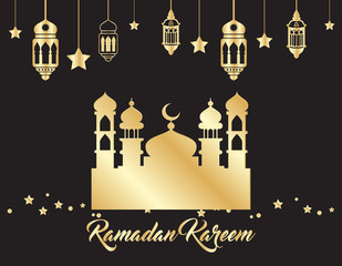 Fototapeta na wymiar beautiful ramadan kareem background with gold color on black background