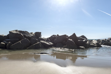 Rocks on the beach in Santa Monica, California