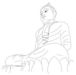 Buddha in hand line drawn sketch on white background