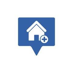 Address icon with add sign. Address icon and new, plus, positive symbol