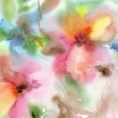 Floral background. Wedding invitation card. Summer flowers. Romantic floral background. Greeting floral card. Watercolor painting with pink flowers.
