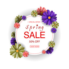 Fototapeta na wymiar Vector illustrator spring sale background with beautiful flowers
