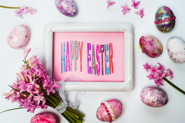 Happy Easter card in with hyacinth flowers