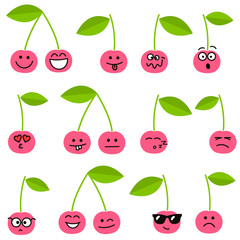 Cute cherry icons with different emotions