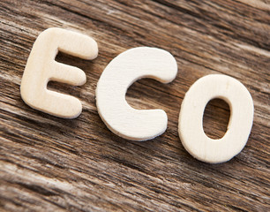 mot éco en lettre de bois environnement 