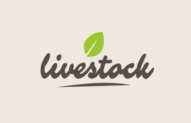 livestock word or text with green leaf. Handwritten lettering