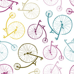 Seamless pattern with colorful retro bicycles. Vector background with bikes.