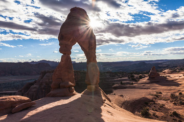 Fototapeta na wymiar Sun Flare In Arches National Park Delicate Arch
