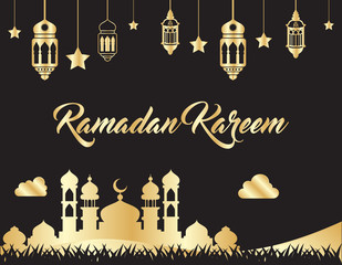 beautiful ramadan kareem background with gold color on black background