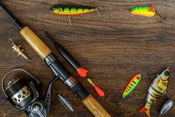 Background or background of fishing tackle.