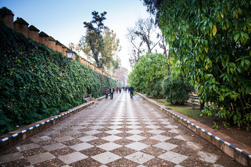 SEVILLA, SPAIN - ANUARY 13, 2018: Antique building view in Old Town Sevilla, Spain