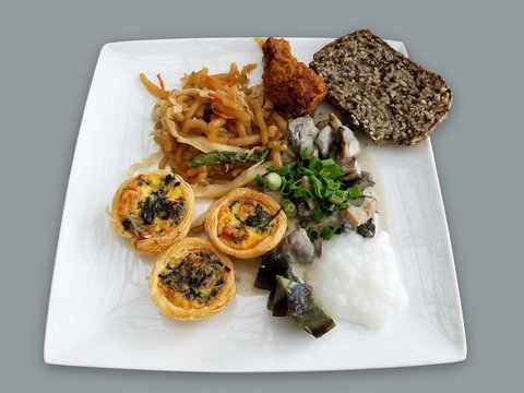 Assorted Asian food breakfast plate