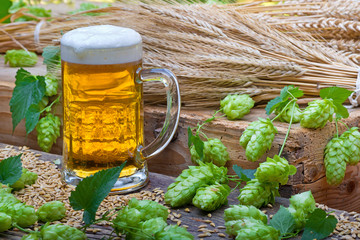 Beer Glas with Hop Cones and Barley