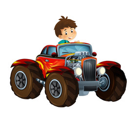 happy cartoon scene with child - boy - in hot rod cabriolet - illustration for children © honeyflavour