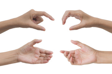 Set of hand gesture and sign collection isolated on white background. Multiple hand gestures.