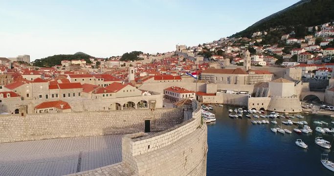 Excellent Aerial photography of the Croatian flag on the mountain castle