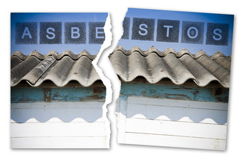Ripped photo of a dangerous asbestos roof - concept image
