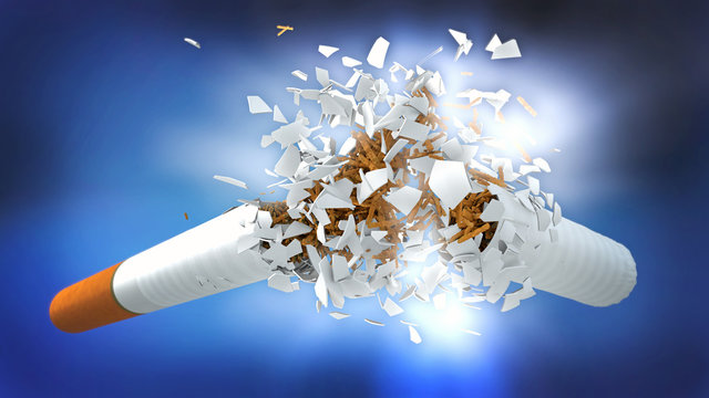 3d illustration of a breaking cigarette on blue background