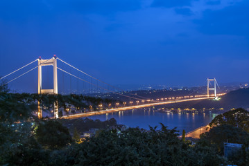 Istanbul, Turkey, October 2006: The Bosphorus Bridge at night.