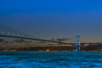 Istanbul, Turkey, 12 July 2016: Night views of the Bosphorus Bridge.