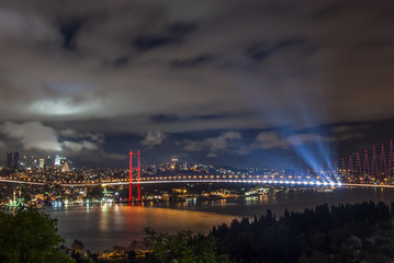 Istanbul, Turkey, 29 October 2007: Night views of the Bosphorus Bridge.