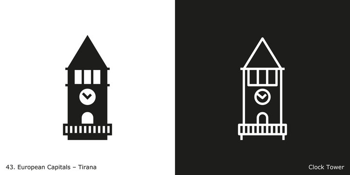 Clock Tower of Tirana Icon.
Landmark building from the capital city of Albania