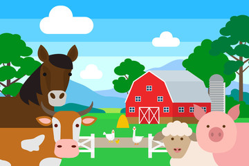 Obraz na płótnie Canvas farm animals .horse cow pig sheep poultry