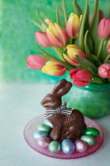 Easter rabbit and spring flowers