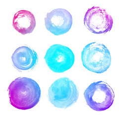 Vivid colors watercolor paint stains. Colorful backgrounds set. Web elements for icons, banners and labels. Isolated shapes on white background.