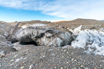 Mountains near entrance of ice cave in Iceland