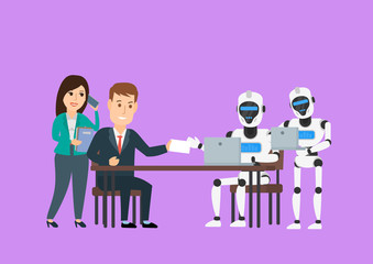 business people  meeting with robots humanoid,