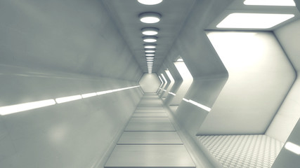 3D render. Futuristic interior spaceship design