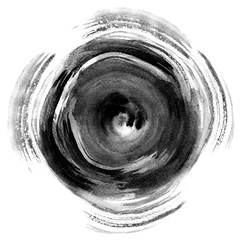 Circle grunge doodle. Black brush stroke in the form of a circle. Drawing created in ink sketch handmade technique.