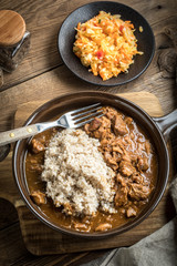 Barley groats with stewed meat.