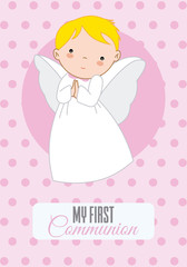 angel girl. Christening or communion card