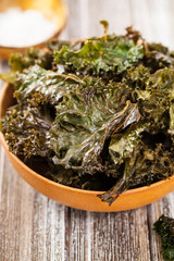 Baked Crispy Kale Chips. Selective focus.