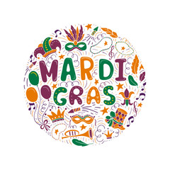  Mardi Gras elements and lettering © darijashka