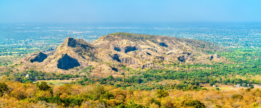Landscape of Champaner-Pavagadh heritage site from Pavagadh Hill. Gujarat, Western India