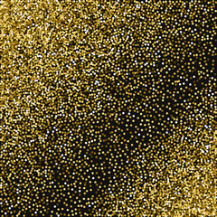 Round gold glitter. Scatter pattern with round gold glitter on black background. Wondrous Vector illustration.