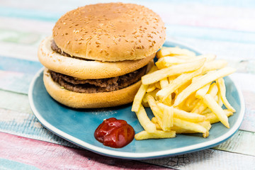 Cheese burger - American cheese burger with Golden French fries