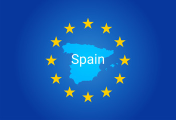 EU - European Union flag and Map of Spain. vector