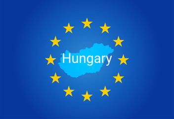 EU - European Union flag and Map of Hungary. vector