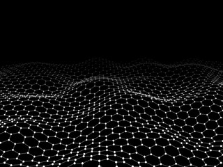 Abstract hexagon illustration. Technology concept.Big data. Noise landscape on black .