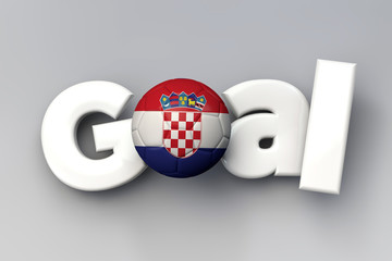 Football goal with a Croatia flag soccer ball. 3D Rendering
